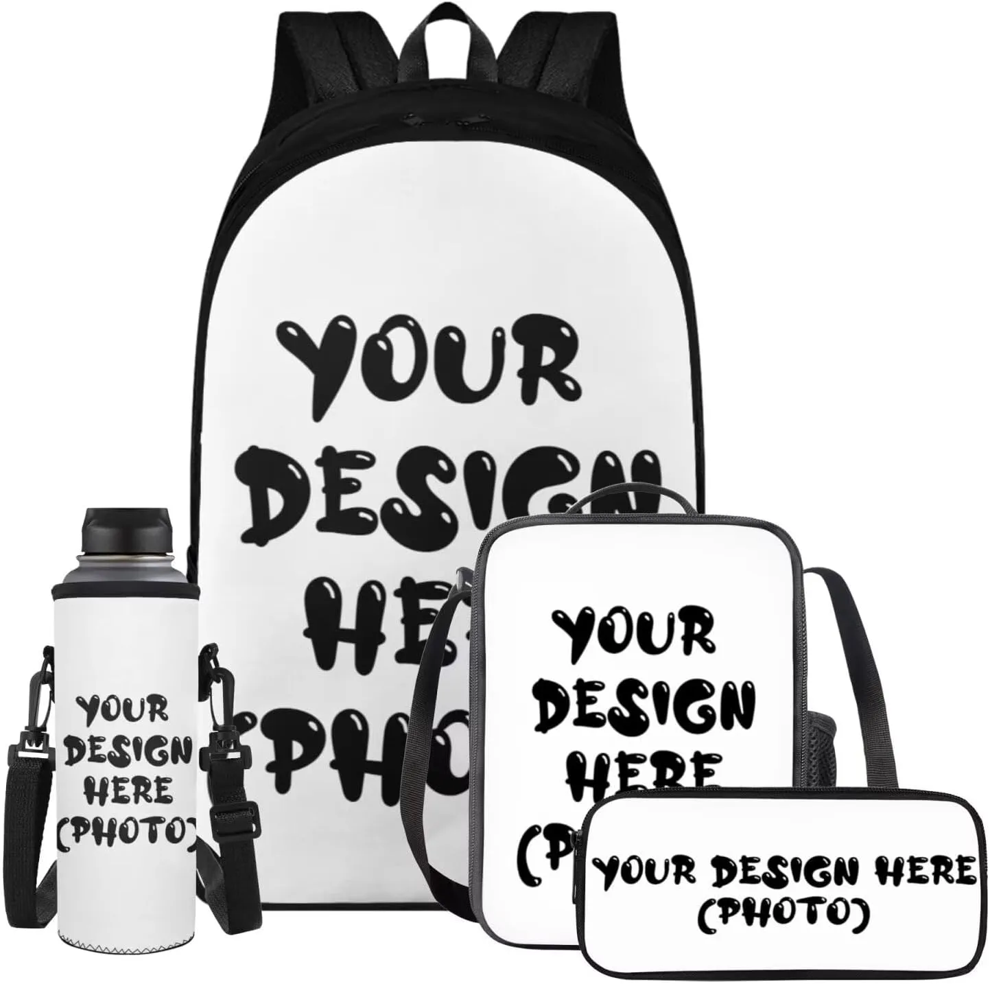 YEXIATODO Customized Backpack for Girls Kids Backpack with Lunch Box Water Bottle Pouch and Kawaii Pencil Case 4PCS Set Cute Bookbag with Compartments 17" School Bag for Elementary Girls