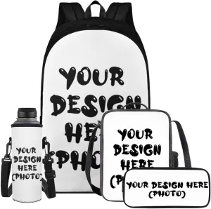 YEXIATODO Customized Backpack for Girls Kids Backpack with Lunch Box Water Bottle Pouch and Kawaii Pencil Case 4PCS Set Cute Bookbag with Compartments 17" School Bag for Elementary Girls