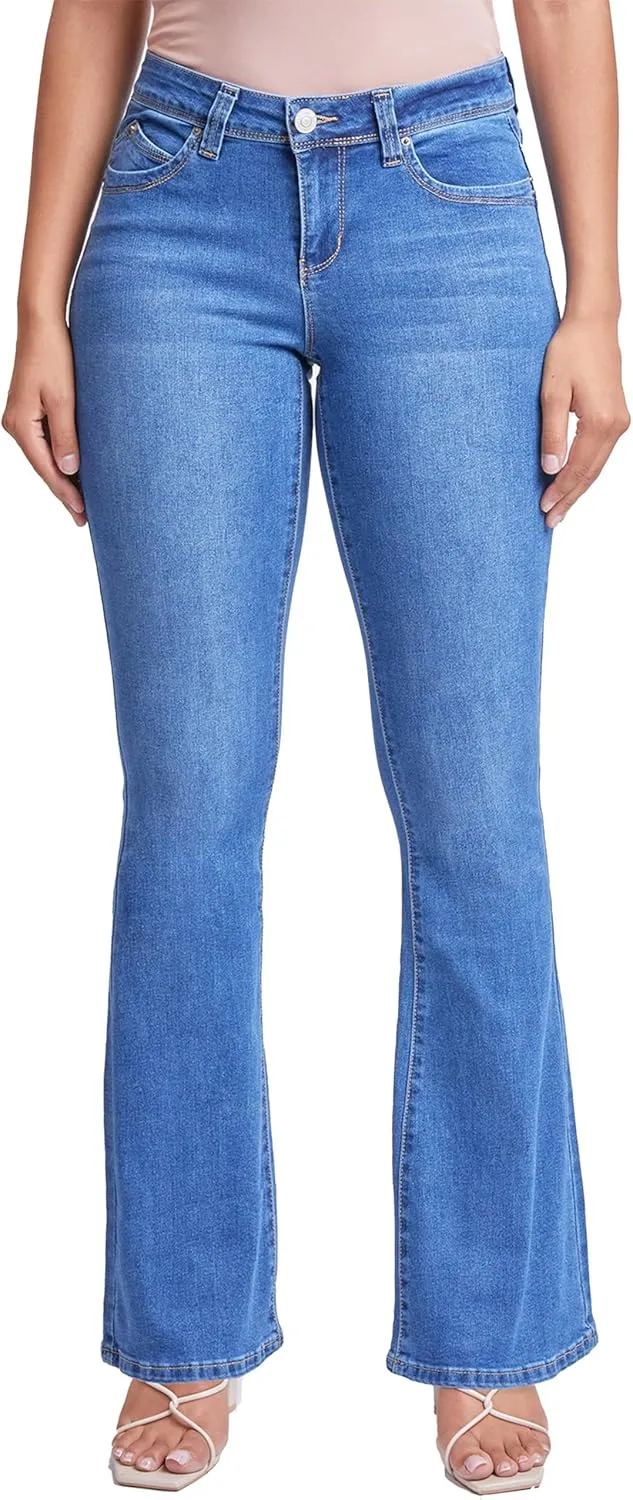 YMI Womens Sustainable Wannabettabutt Low Rise Wide Leg Jeans