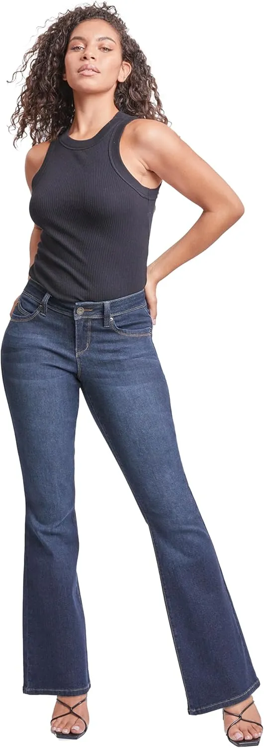 YMI Womens Sustainable Wannabettabutt Low Rise Wide Leg Jeans