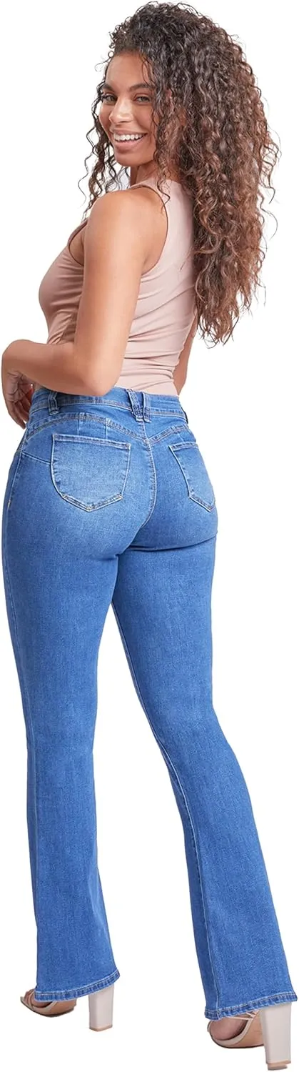YMI Womens Sustainable Wannabettabutt Low Rise Wide Leg Jeans