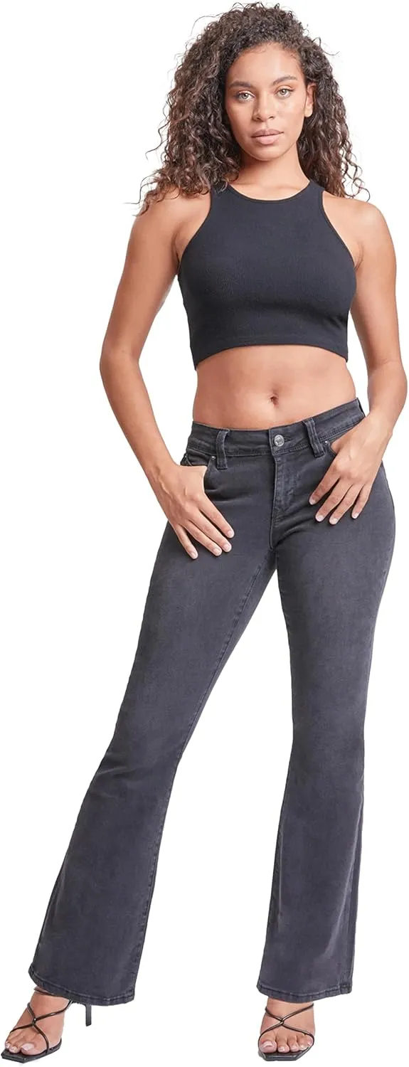 YMI Womens Sustainable Wannabettabutt Low Rise Wide Leg Jeans