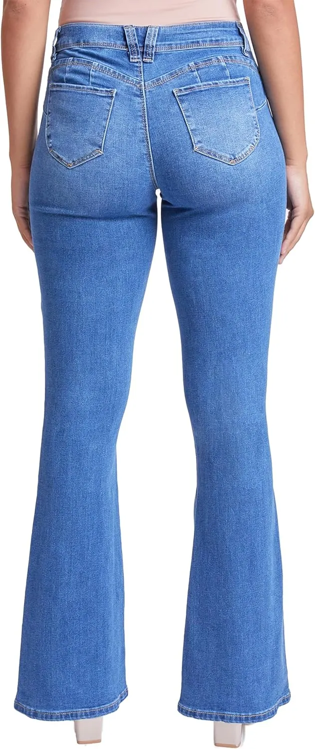 YMI Womens Sustainable Wannabettabutt Low Rise Wide Leg Jeans
