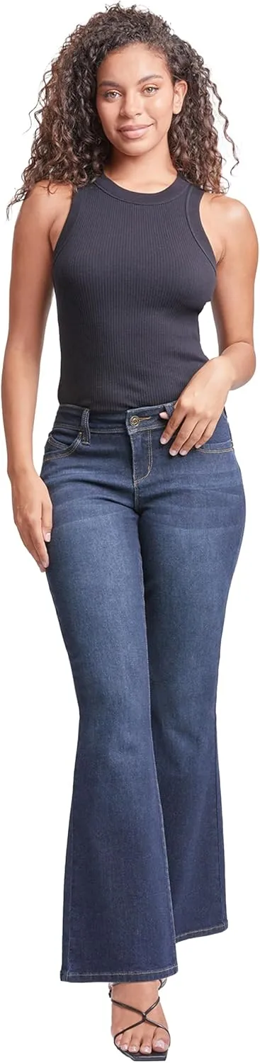 YMI Womens Sustainable Wannabettabutt Low Rise Wide Leg Jeans