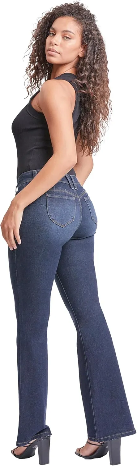 YMI Womens Sustainable Wannabettabutt Low Rise Wide Leg Jeans