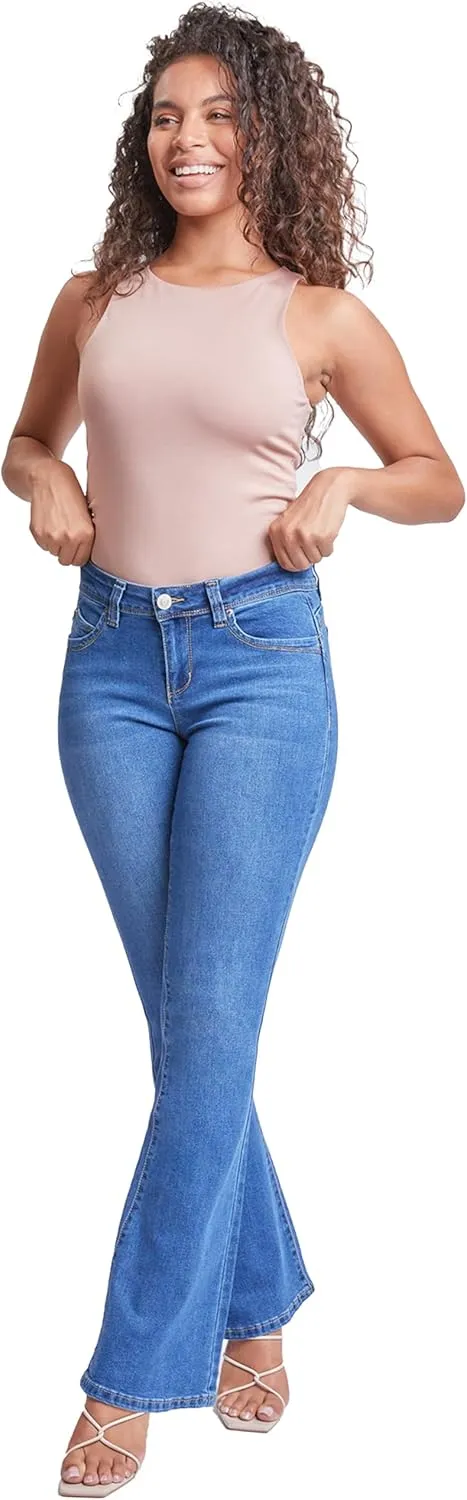 YMI Womens Sustainable Wannabettabutt Low Rise Wide Leg Jeans