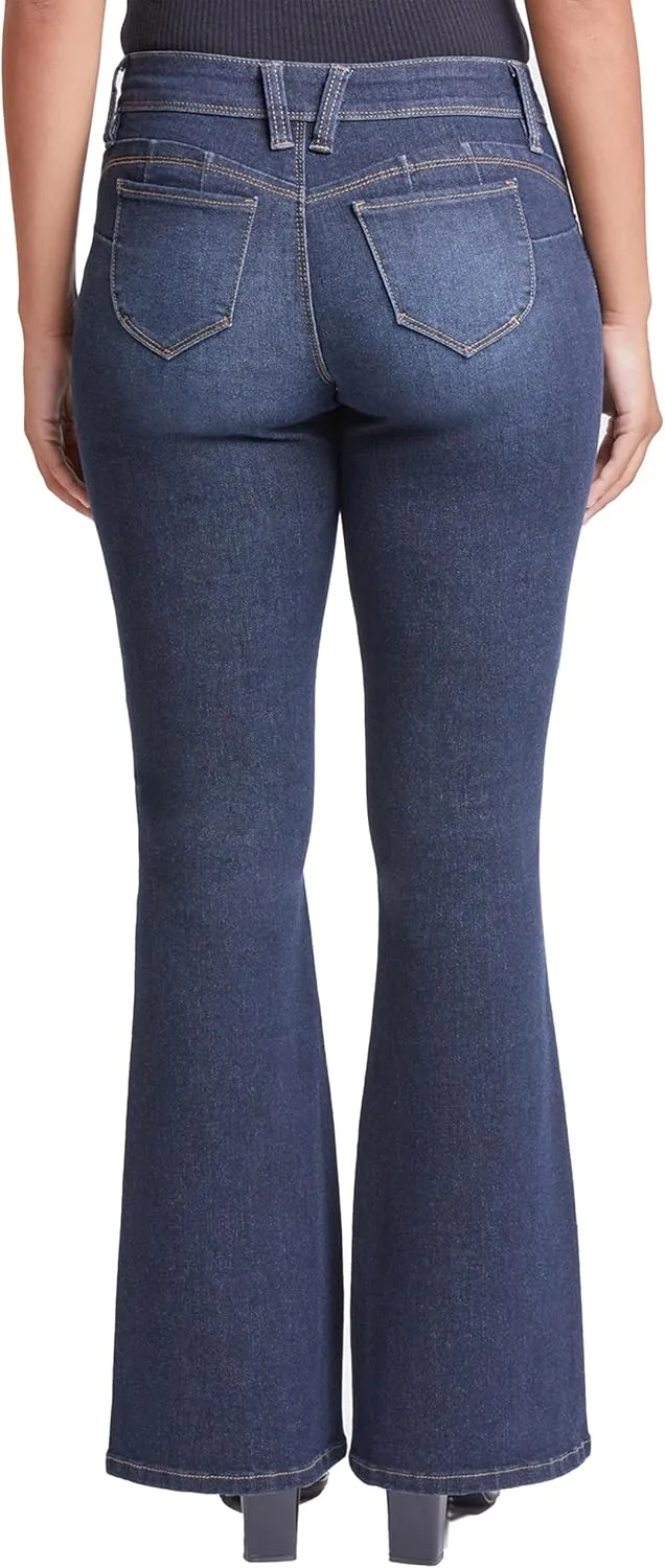 YMI Womens Sustainable Wannabettabutt Low Rise Wide Leg Jeans