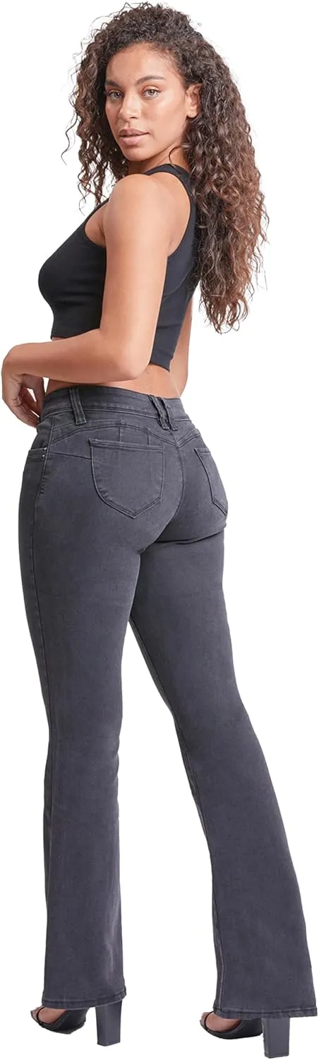 YMI Womens Sustainable Wannabettabutt Low Rise Wide Leg Jeans