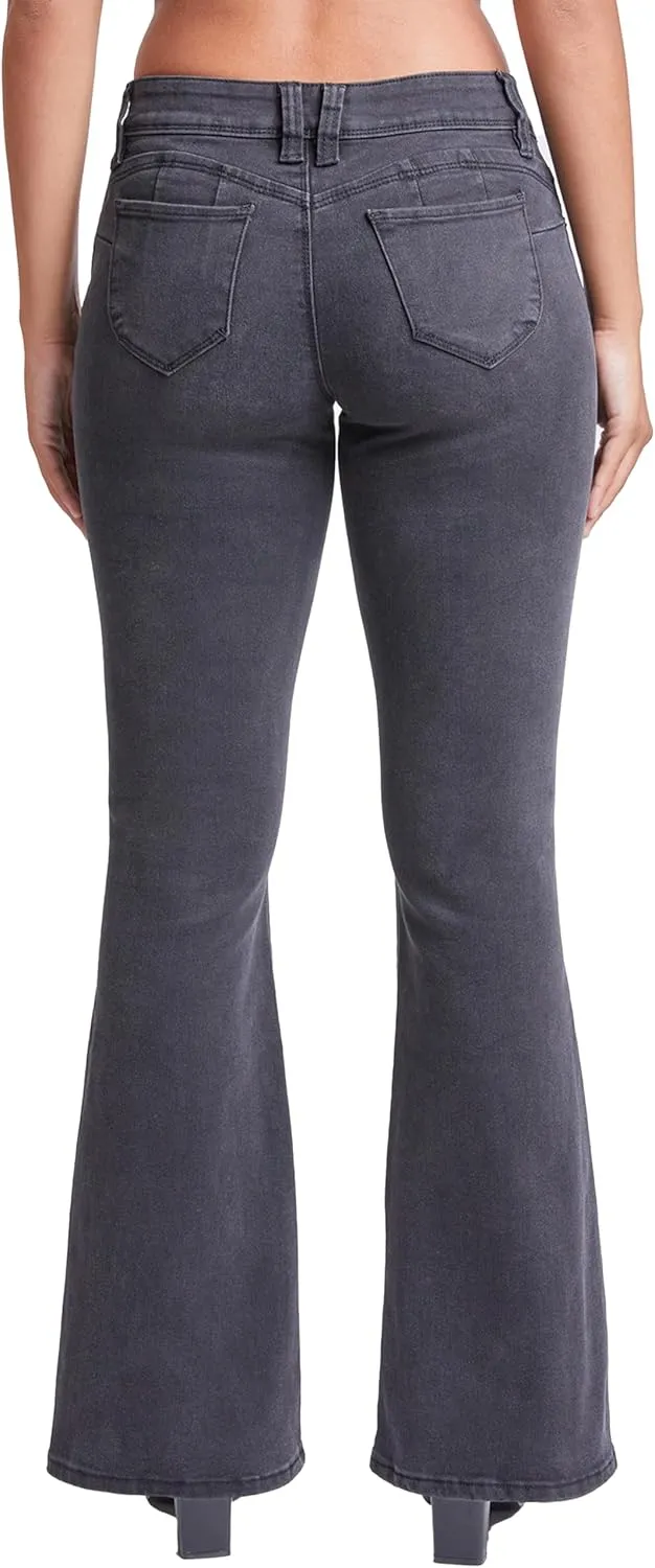 YMI Womens Sustainable Wannabettabutt Low Rise Wide Leg Jeans