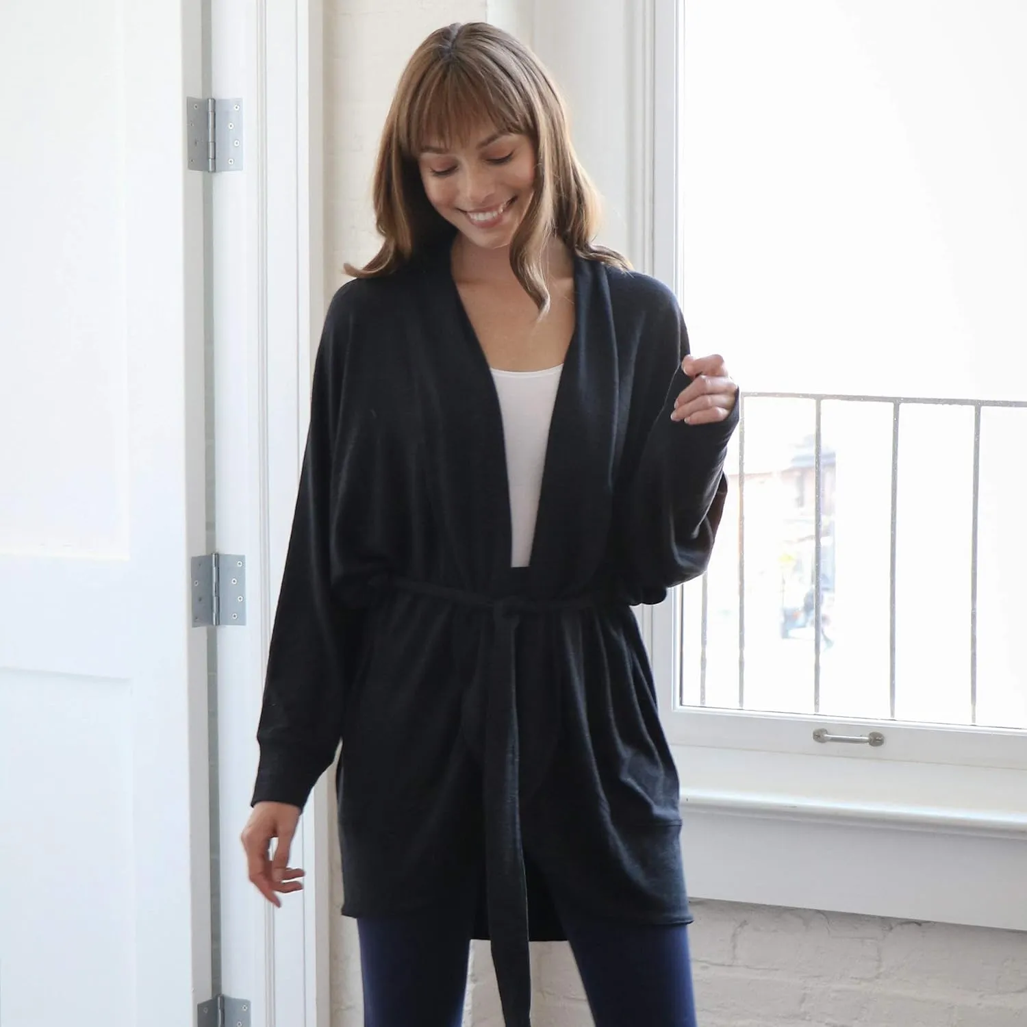 Yummie womens Slub Knit Lounge Cocoon Wrap Cardigan