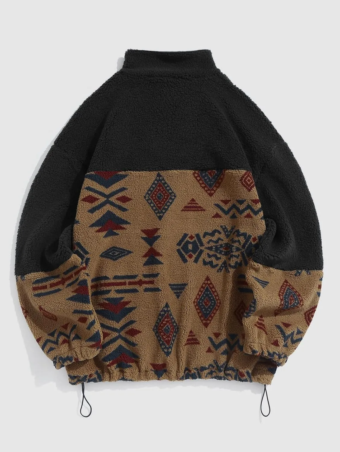ZAFUL Men Ethnic Aztec Printed Fluffy Fuzzy Jacket Plush Fleece Casual Stand Collar Zip Outwear Cardigan Coat with Pockets