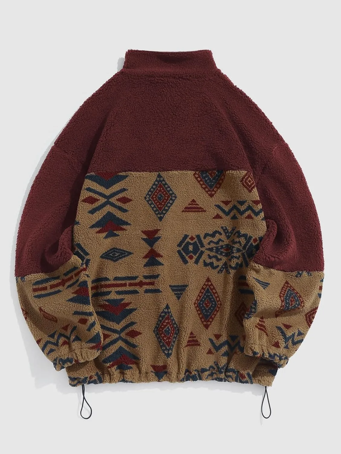 ZAFUL Men Ethnic Aztec Printed Fluffy Fuzzy Jacket Plush Fleece Casual Stand Collar Zip Outwear Cardigan Coat with Pockets
