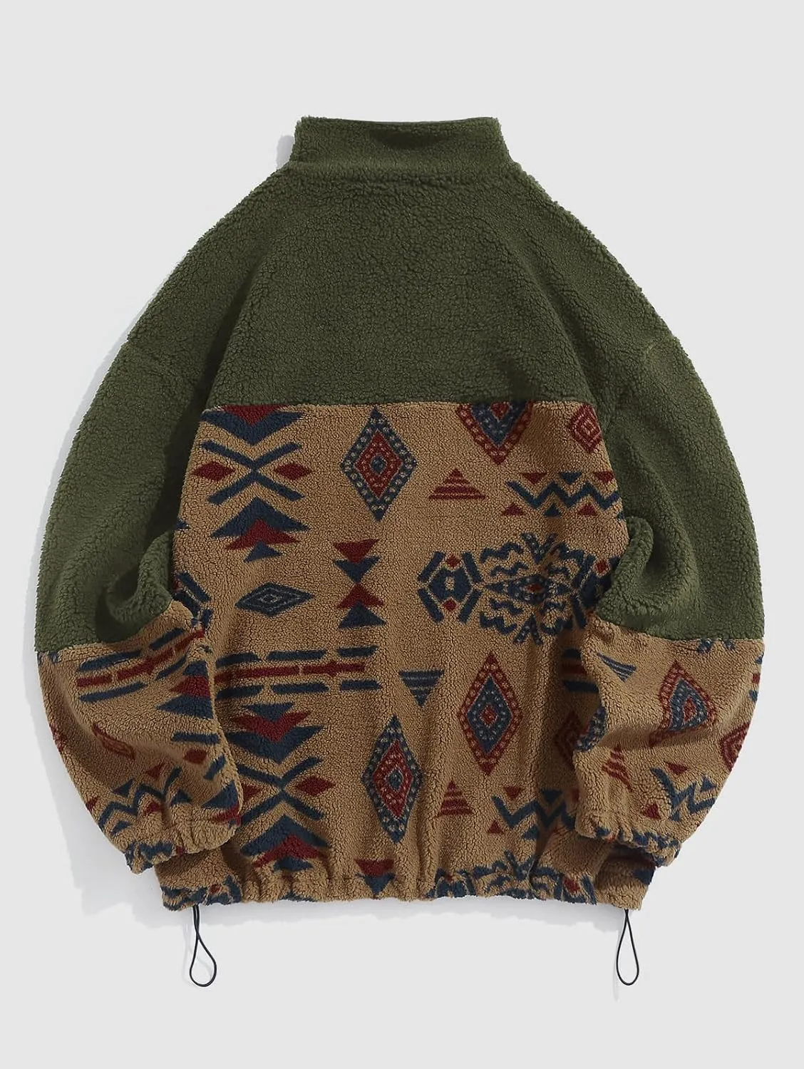 ZAFUL Men Ethnic Aztec Printed Fluffy Fuzzy Jacket Plush Fleece Casual Stand Collar Zip Outwear Cardigan Coat with Pockets