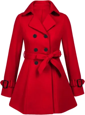Zeagoo Women's Fashion Faux Fur Lapel Double-Breasted Thick Wool Trench Coat Winter Warm Jacket S-2XL