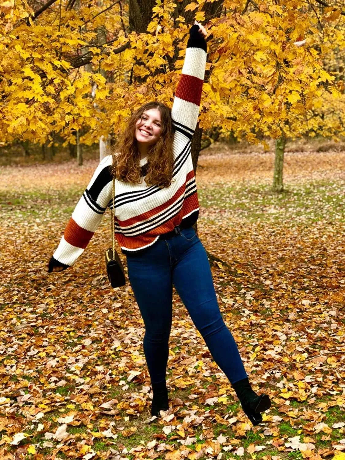 ZESICA Women's Fall Long Sleeve Crew Neck Striped Color Block Casual Loose Knitted Pullover Sweater Tops