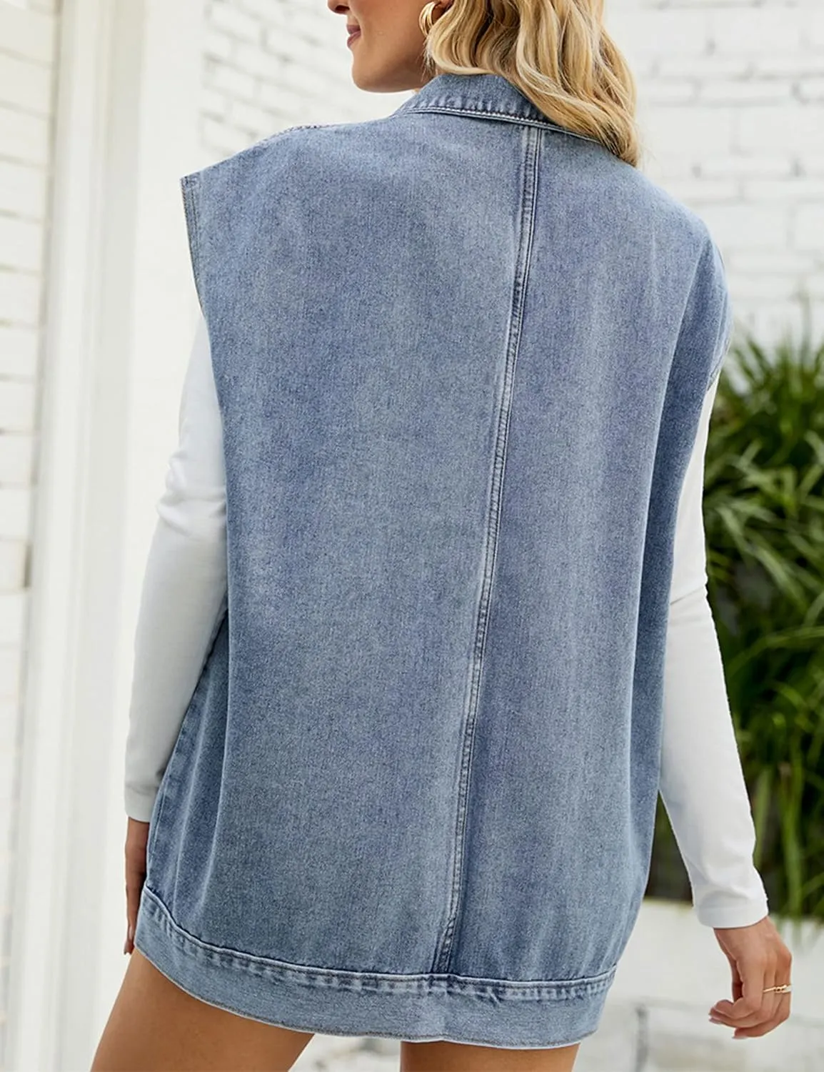 Zontroldy Denim Jean Vest for Women Oversized Sleeveless Button Down Denim Jean Vest Waistcoat Shacket Jacket